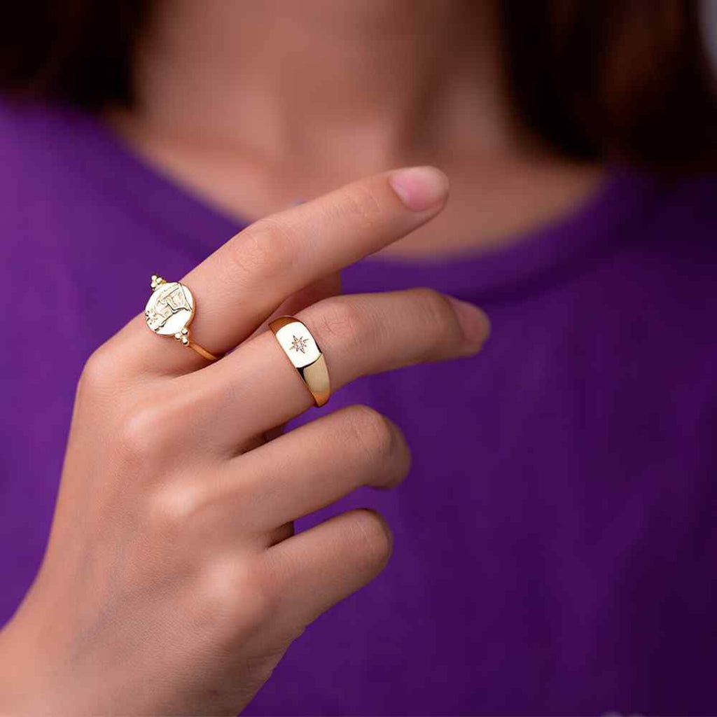 Silver Ring - Coin -Silver Gold Plated - SilverSterling