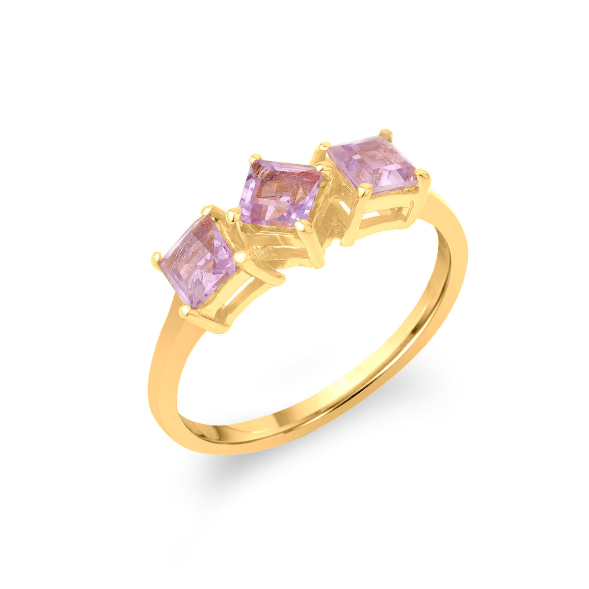 3 Square Mineral Ring - 5 mm - Gold Plated