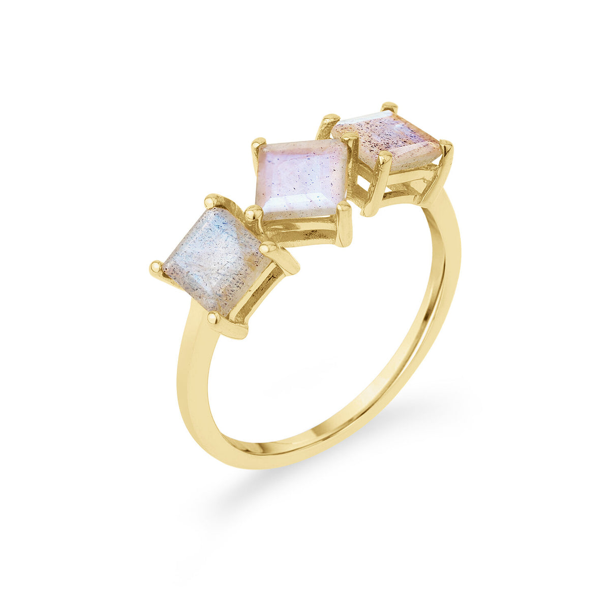 3 Square Mineral Ring - 5 mm - Gold Plated