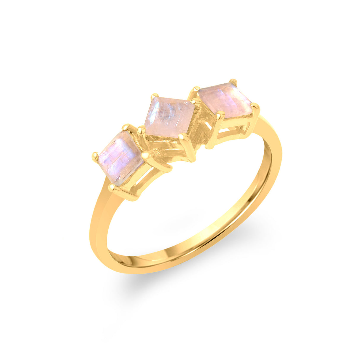 3 Square Mineral Ring - 5 mm - Gold Plated
