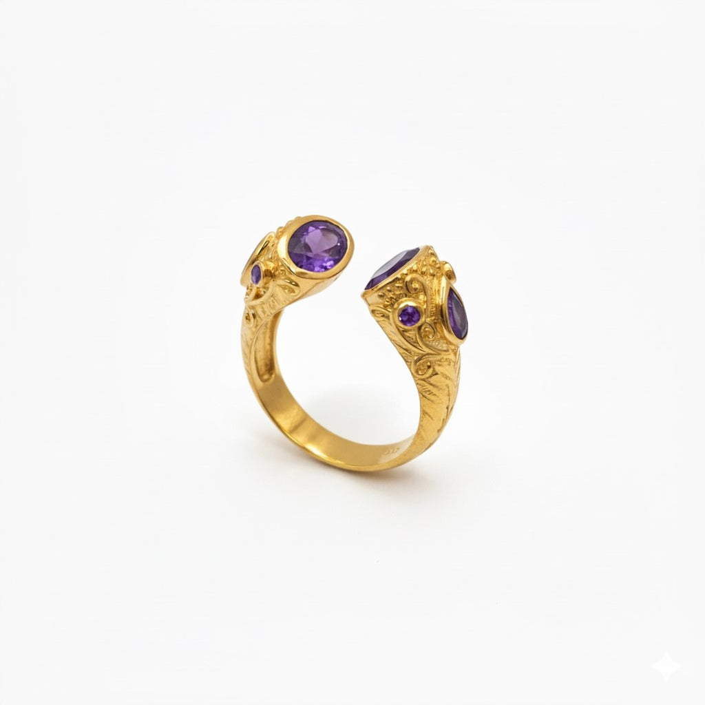 Mineral Ring - Open  - Gemstone - Gold plated