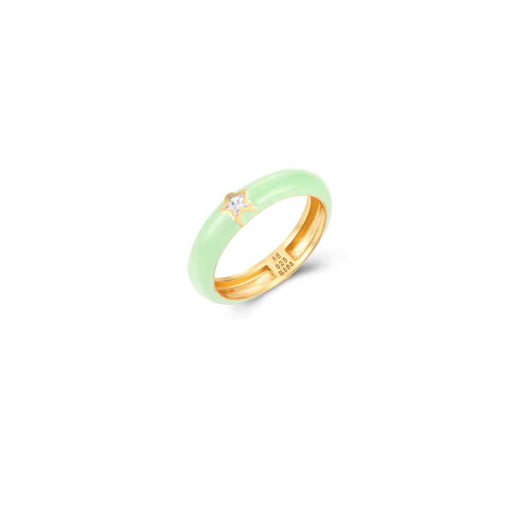 Star Enamel Ring - White Zirconia - Gold Plated