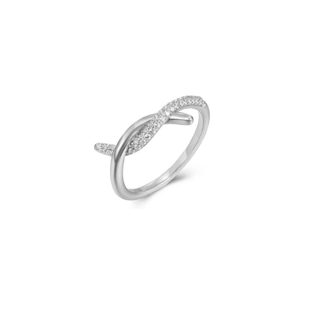 Knot  Ring - Zirconia- Silver Gold Plated and Rhodium Silver