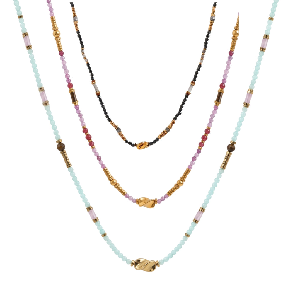 Necklace Stainless Steel - Natural Mineral  - Gold Color