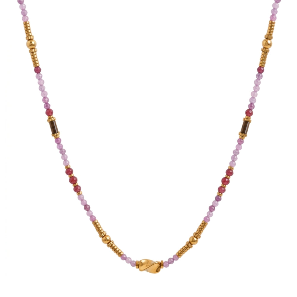 Necklace Stainless Steel - Natural Mineral  - Gold Color