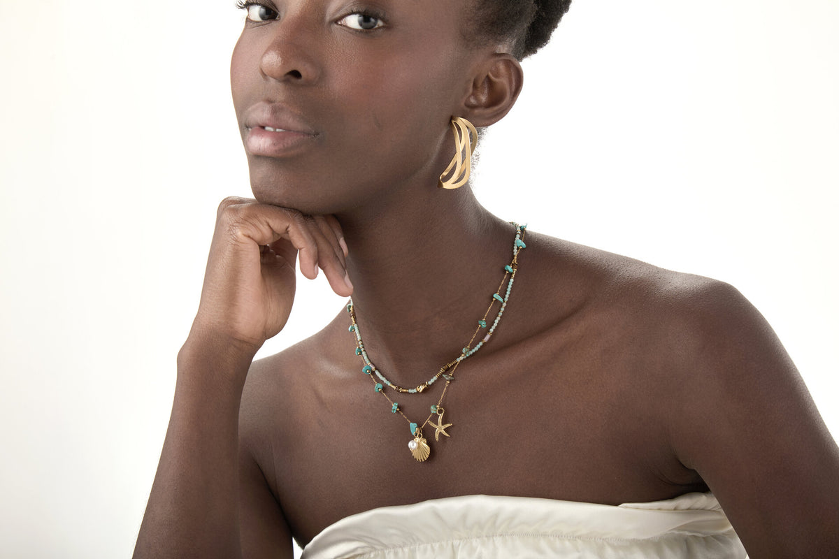 Necklace Stainless Steel - Natural Mineral  - Gold Color