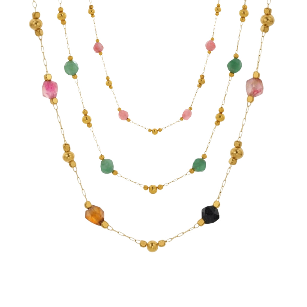 Necklace Stainless Steel - Natural Mineral - Gold Color