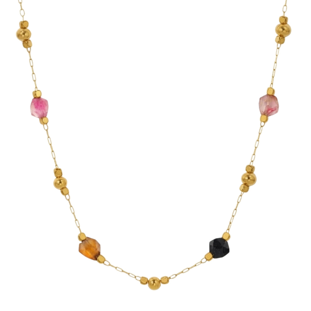 Necklace Stainless Steel - Natural Mineral - Gold Color