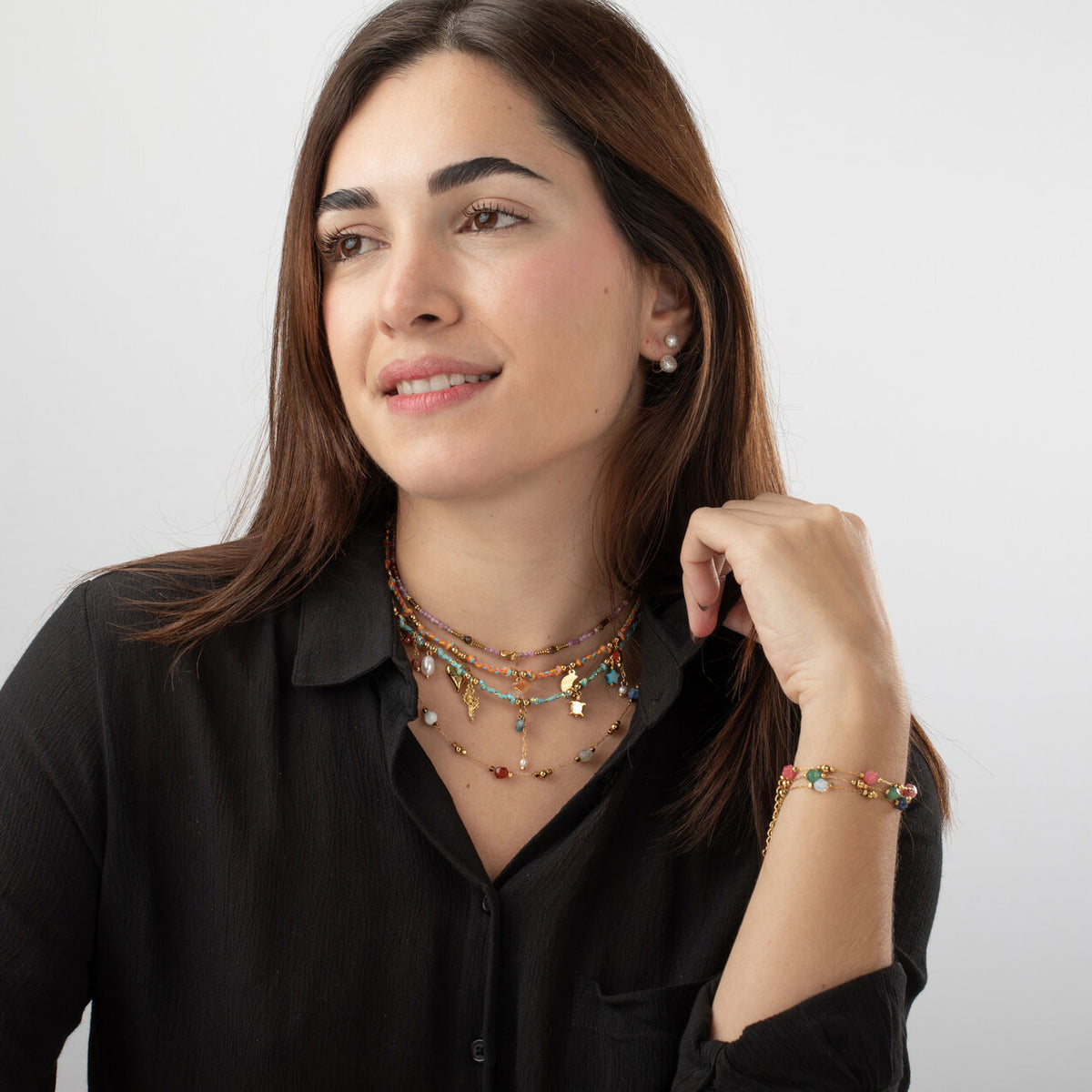 Necklace Stainless Steel - Natural Mineral - Gold Color