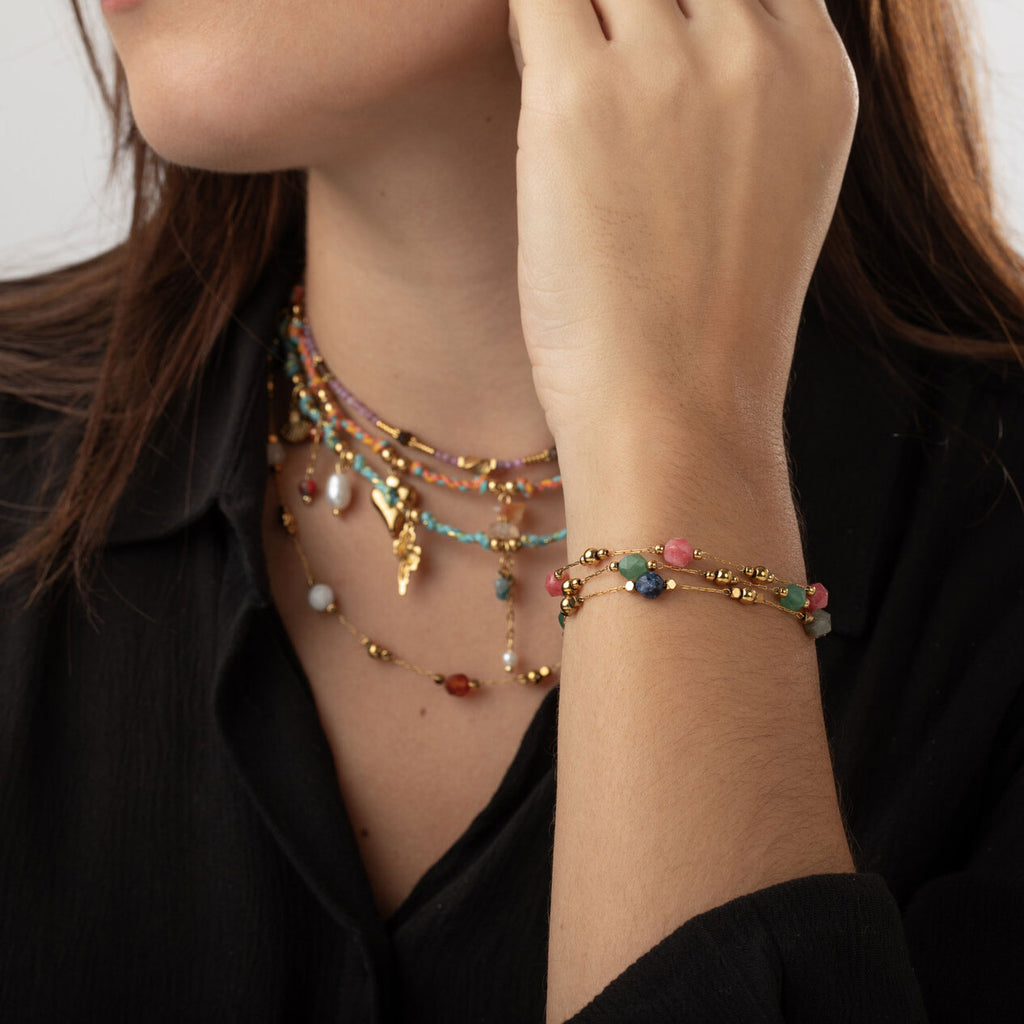Necklace Stainless Steel - Natural Mineral - Gold Color