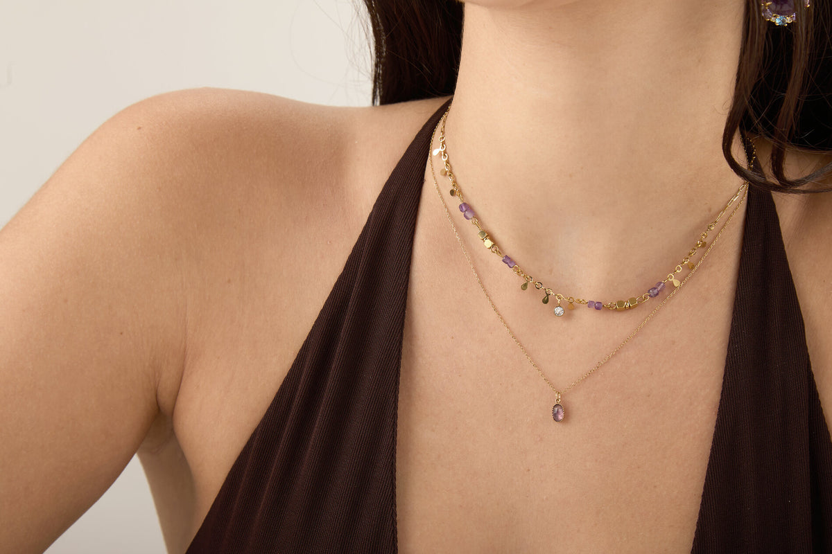 Natural Mineral Necklace - Pendant - Gold Color
