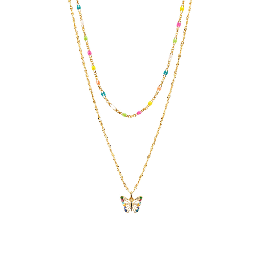 Multi-Butterfly Necklace - Double Necklace - Gold Plated