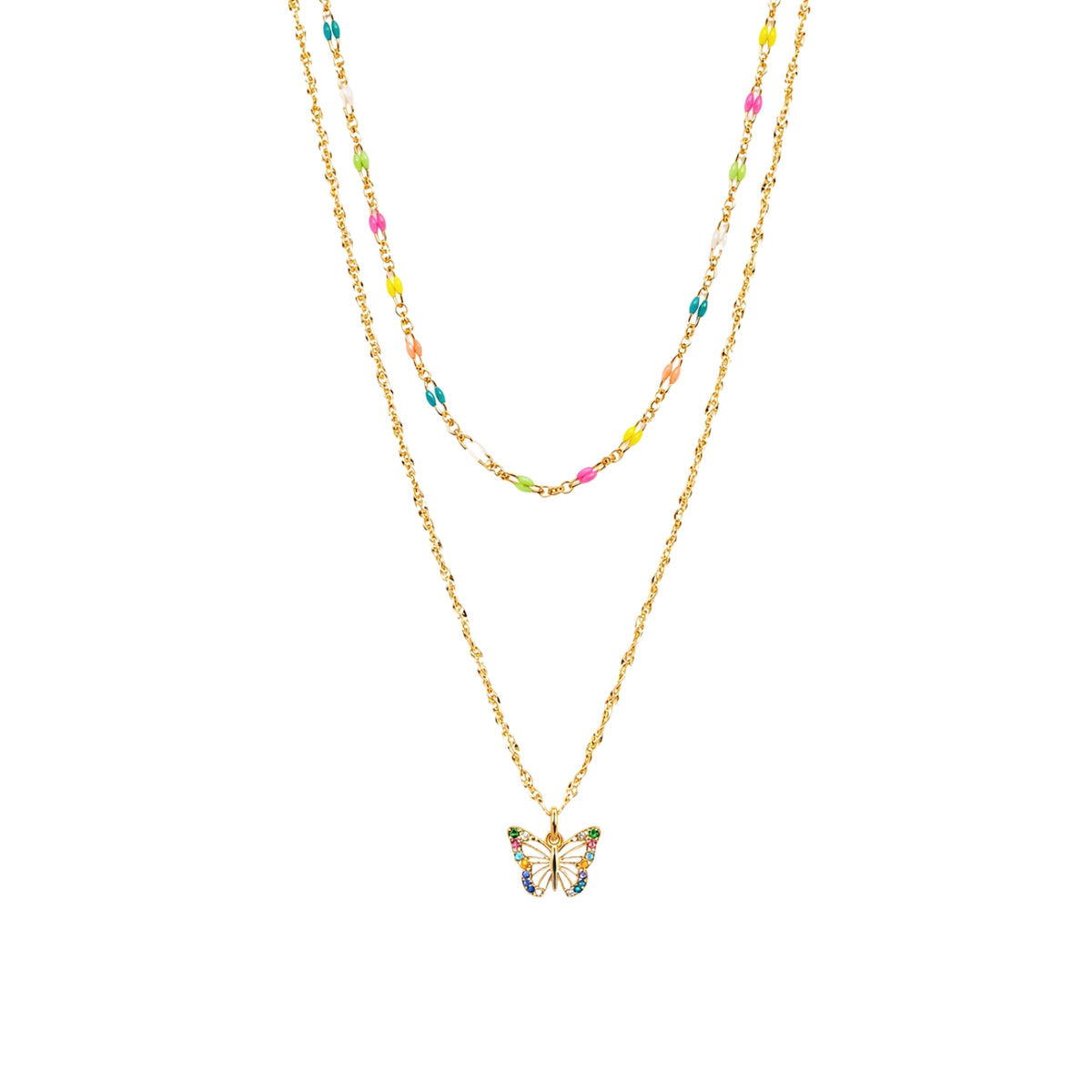 Multi-Butterfly Necklace - Double Necklace - Gold Plated