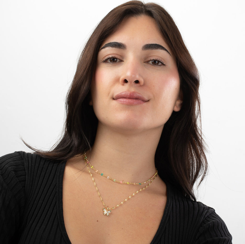 Multi-Butterfly Necklace - Double Necklace - Gold Plated