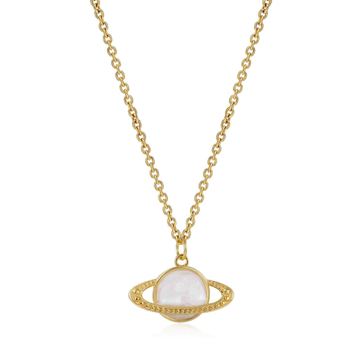 Saturn Necklace - Enamel White - SIlver Gold Plated