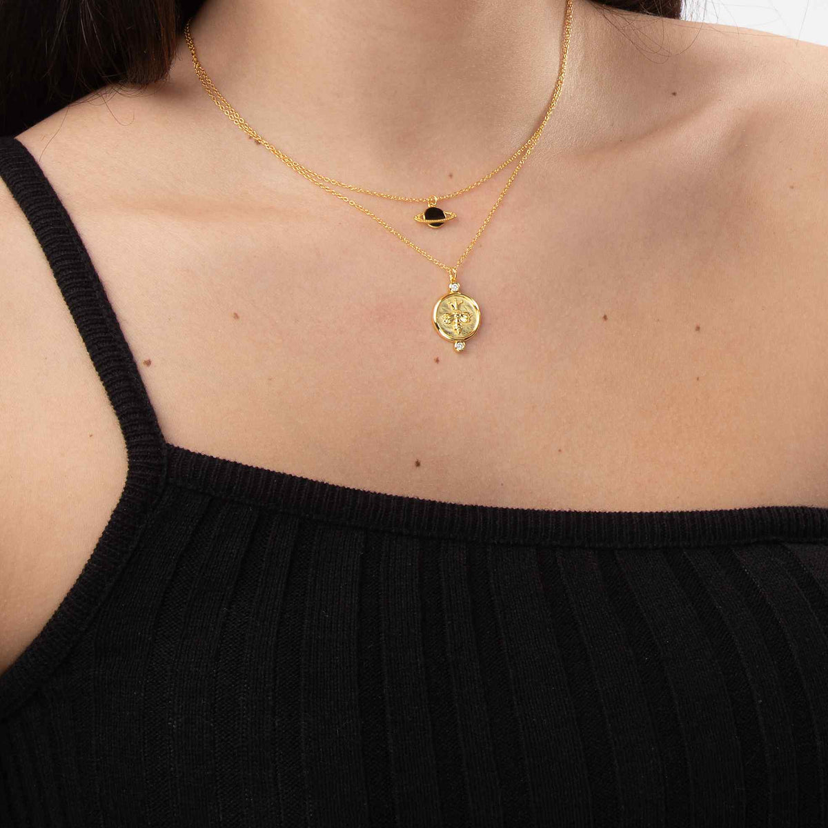 Saturn Necklace - Enamel White - SIlver Gold Plated