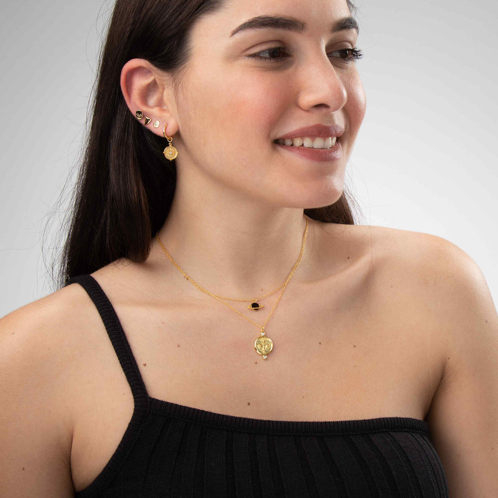 Saturn Necklace - Enamel White - SIlver Gold Plated