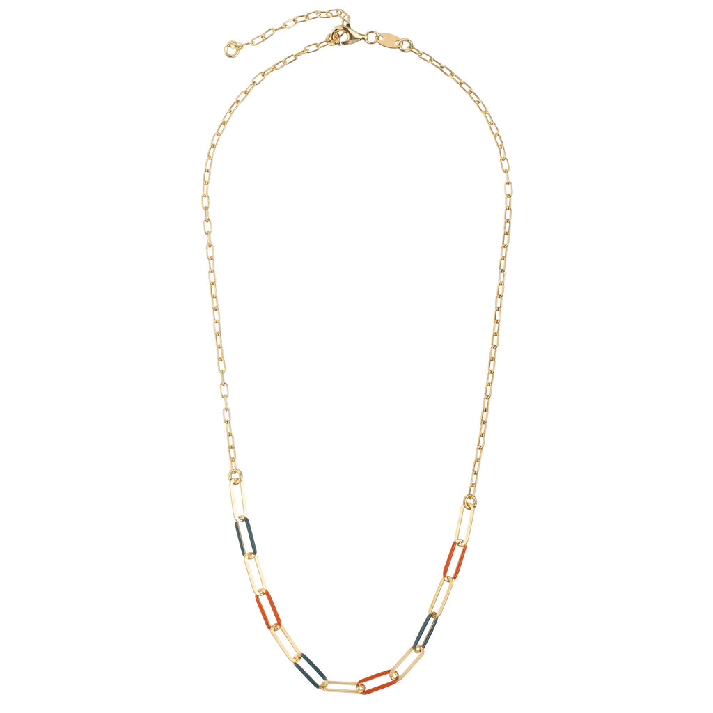 Enamel Enamel Multi Link Necklace -  Silver Gold Plated