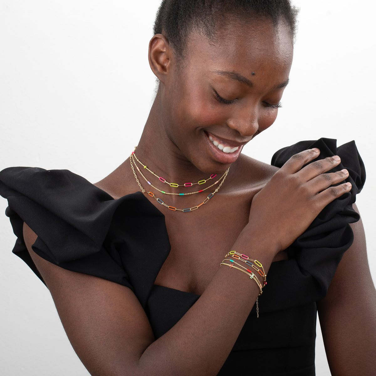 Enamel Enamel Multi Link Necklace -  Silver Gold Plated