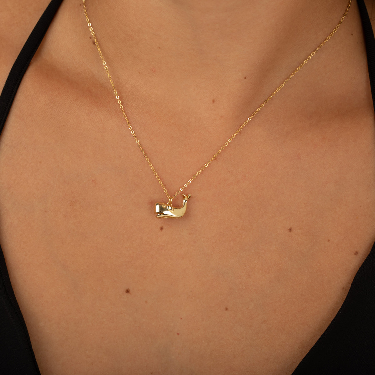 Silver Necklace - 16mm Whale  - Gold Plated and Rhodium-Plated Silver