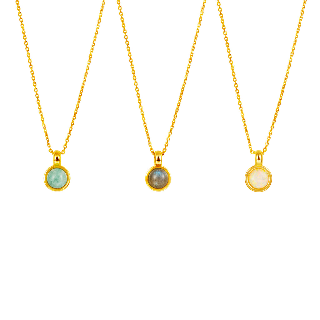 Sun Necklace - 8mm Mineral -  Gold Plated