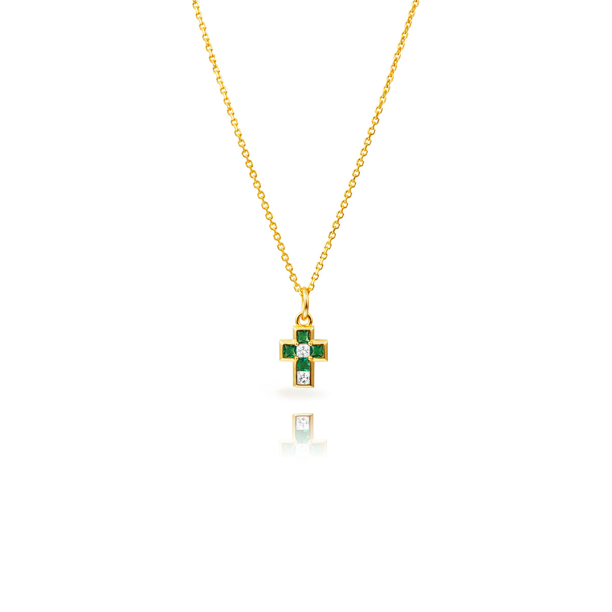 Cross Necklac- Zirconia Multicolor -  Silver Gold Plated