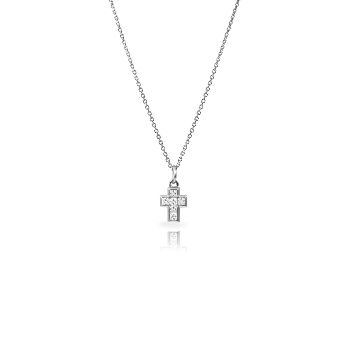 Cross Necklace  - Blue Zirconia -  Rhodium Silver