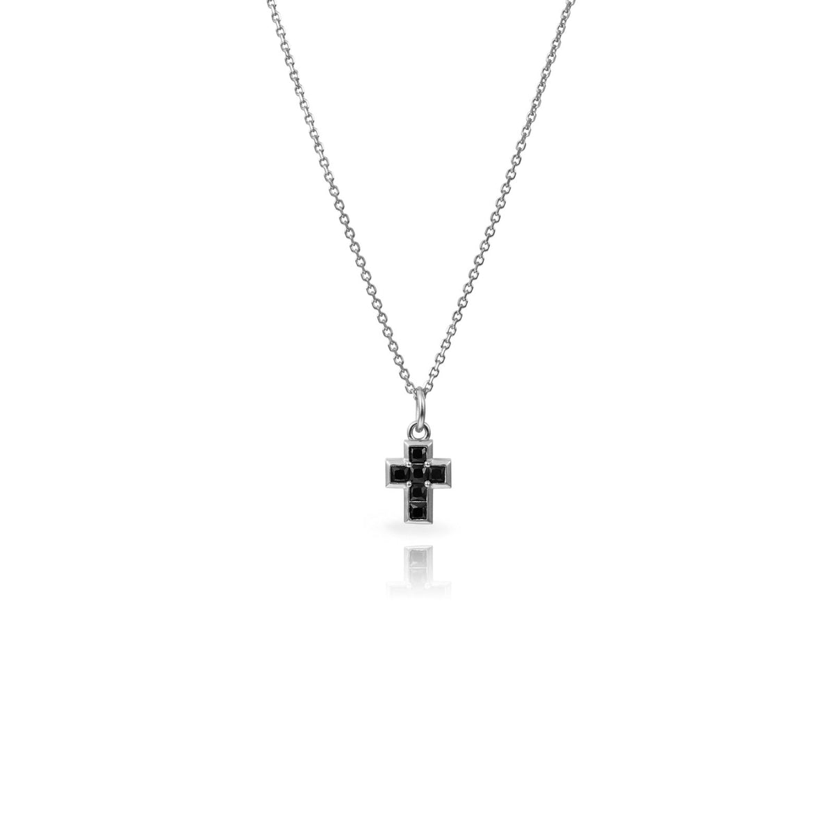 Cross Necklace  - Blue Zirconia -  Rhodium Silver