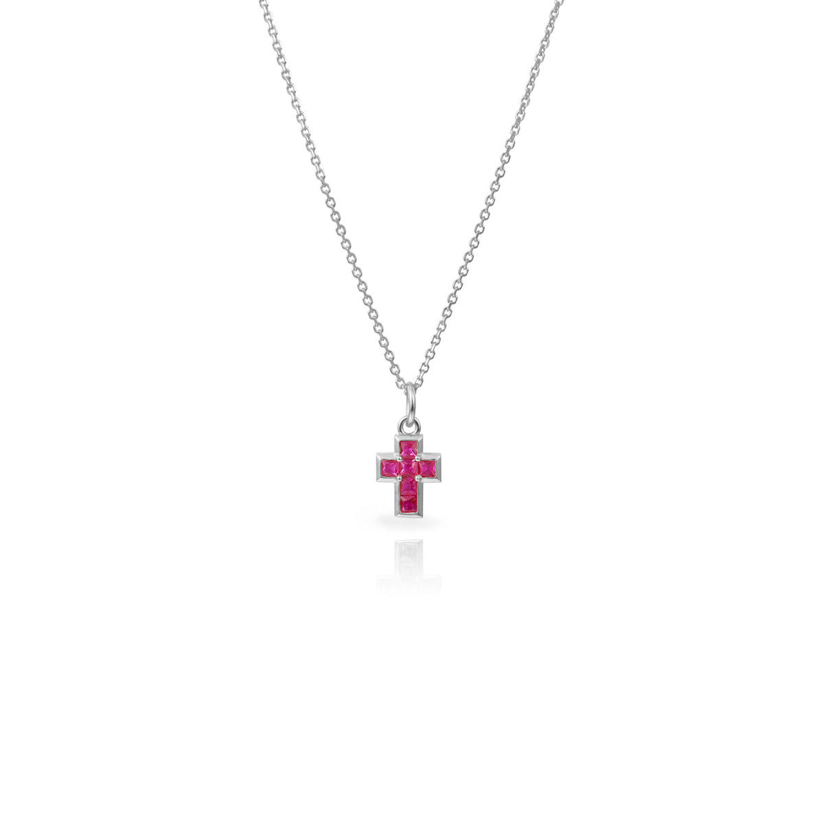Cross Necklace  - Blue Zirconia -  Rhodium Silver
