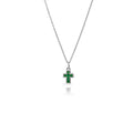 Cross Necklace  - Blue Zirconia -  Rhodium Silver