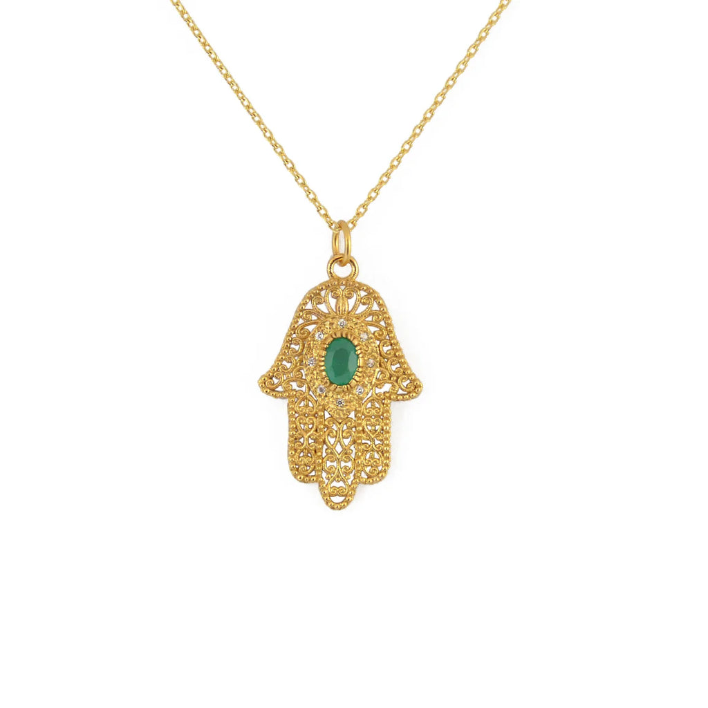 Necklace Hand of Fatima - Gemstone - Gold Plated