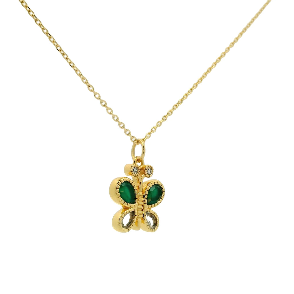 Golden Butterfly Necklace - Natural stones and zircons