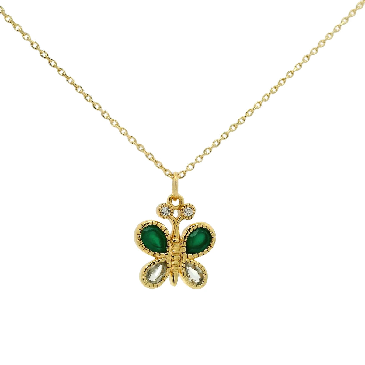 Golden Butterfly Necklace - Natural stones and zircons
