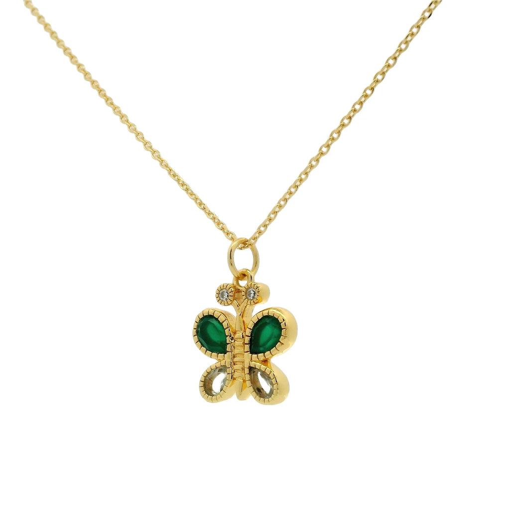 Golden Butterfly Necklace - Natural stones and zircons