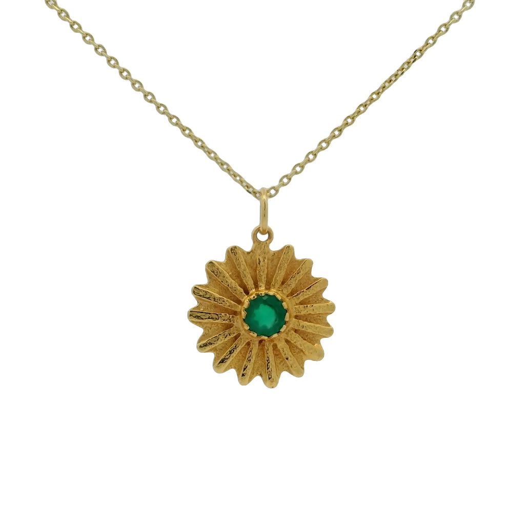 Necklace with sun and stone medal - Gold Plated