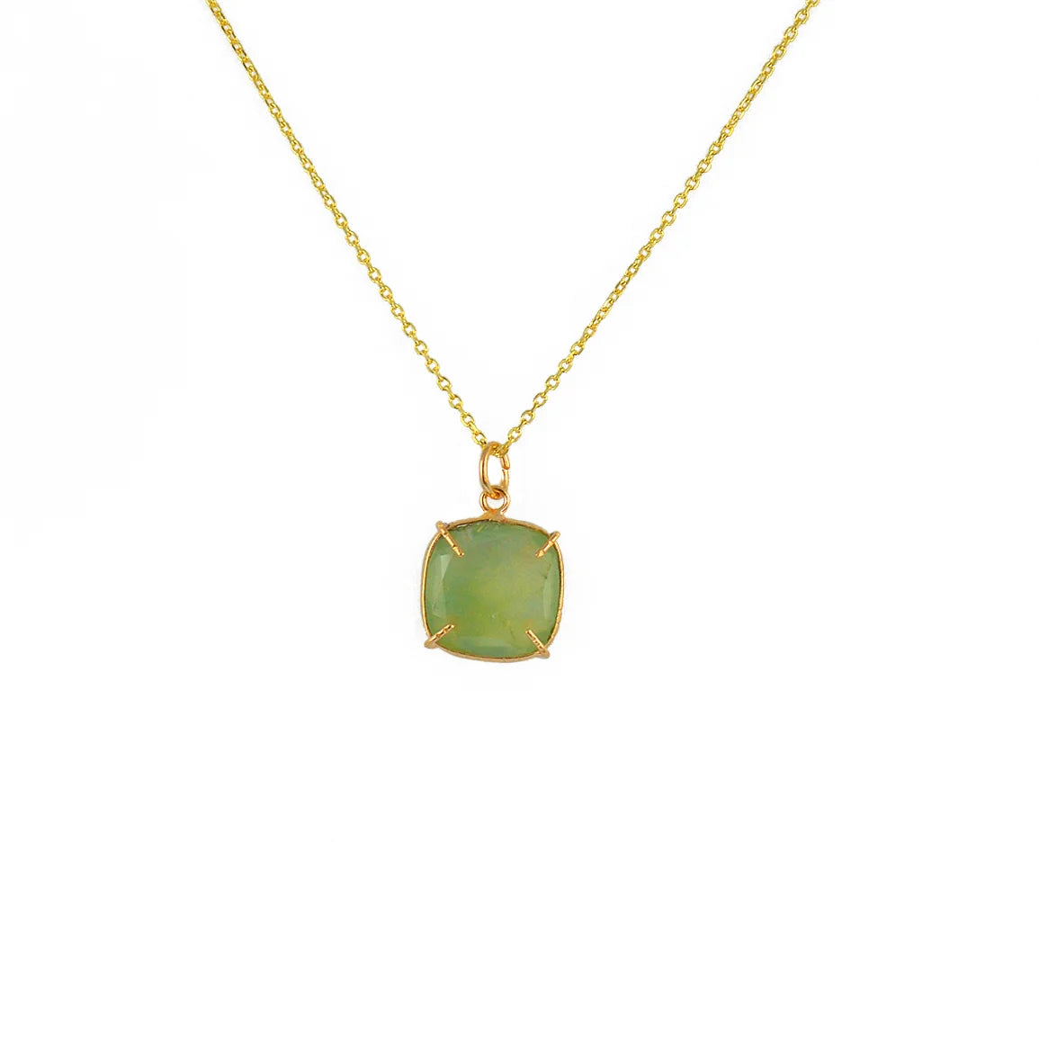 Gold necklace and square stone set with 4 claws