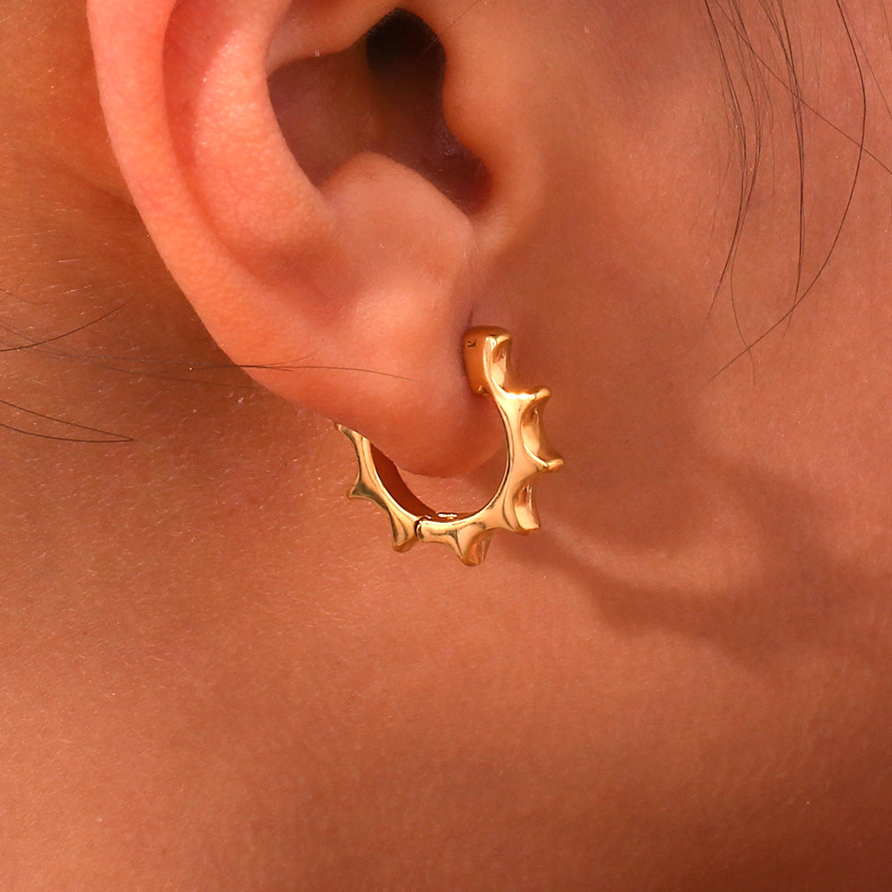 Sun Earrings - Steel Hoop - Gold Plated