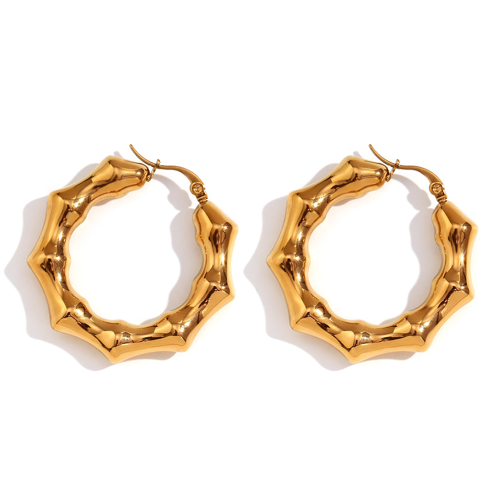 Earring Steel Aro Hollows - Bamboo  Color Gold and Color Steel