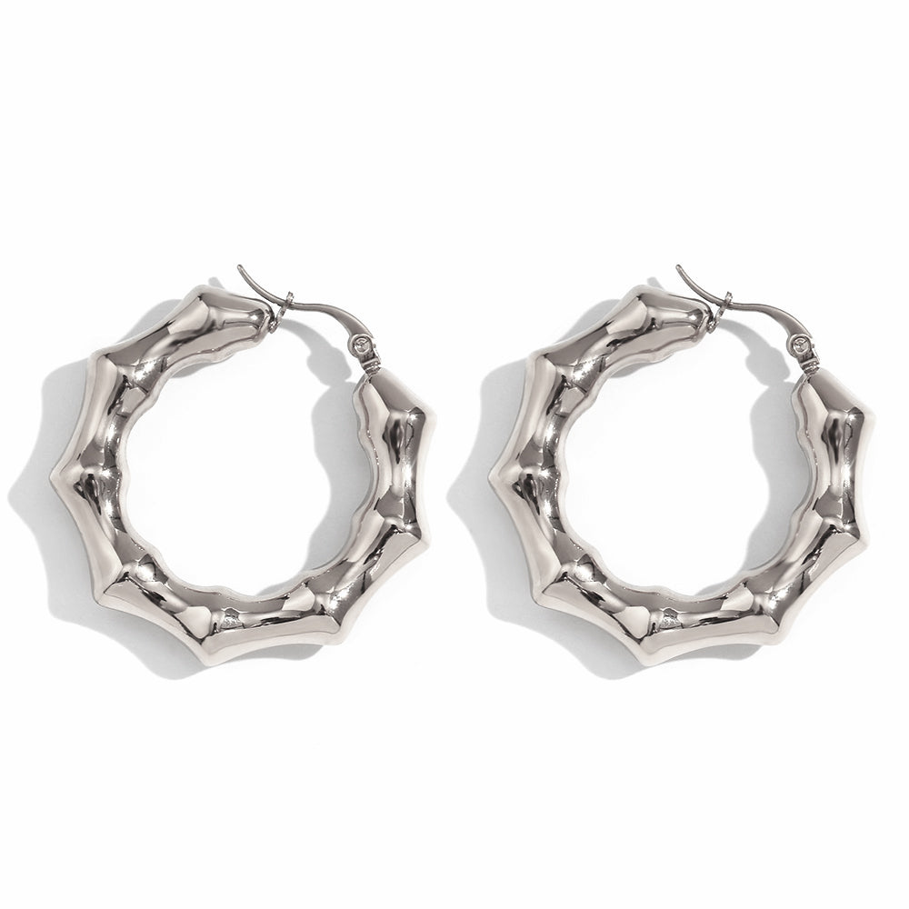 Earring Steel Aro Hollows - Bamboo  Color Gold and Color Steel