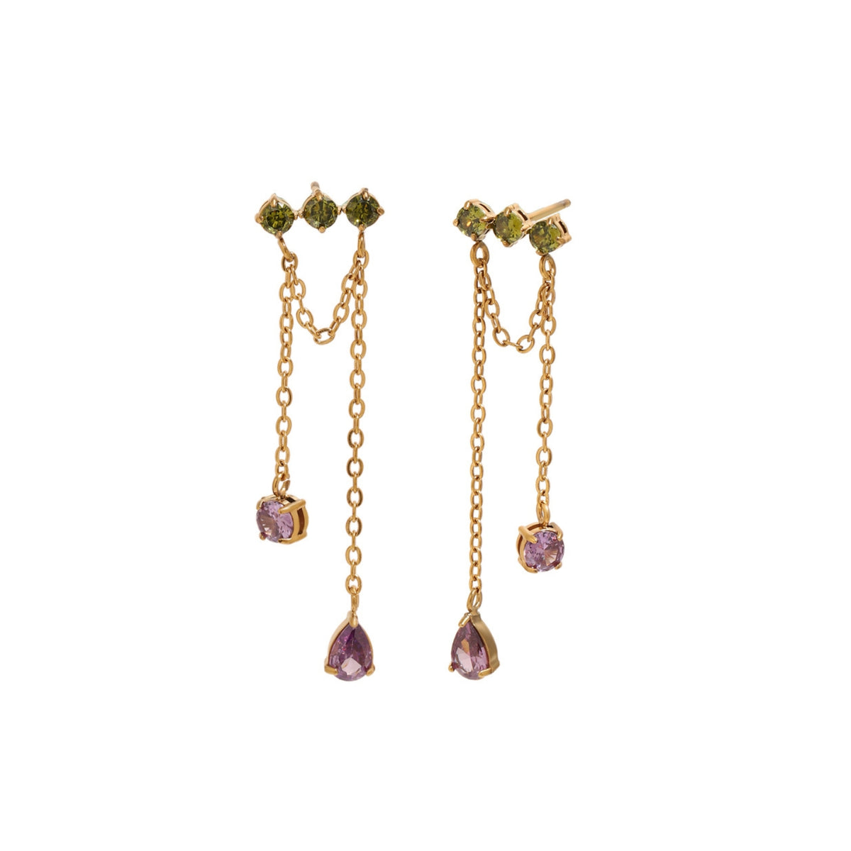 Zirconia Stainless Steel Earrings - Chain - Zirconia  - Gold Color