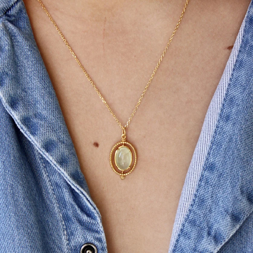 Golden necklace  - swivel cabochon stone- Gold Plated