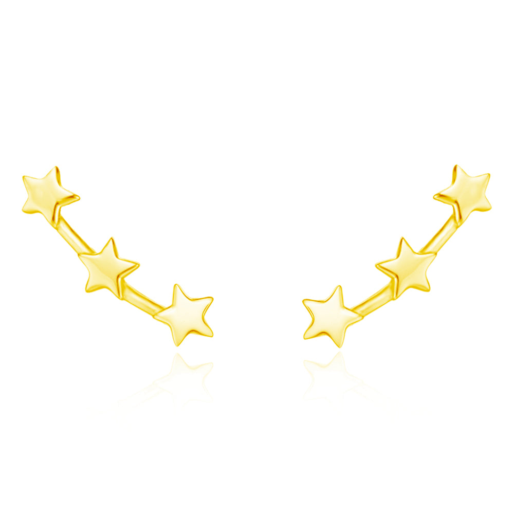 3 Star Climber Earrings - Silver Gold Plated-Silver Rhodium
