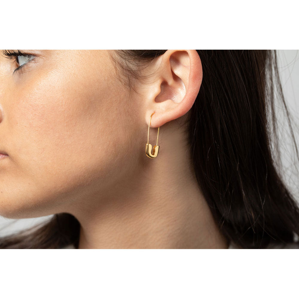 Safety Pin Earrings -  Gold Plated and Rhodium Silver
