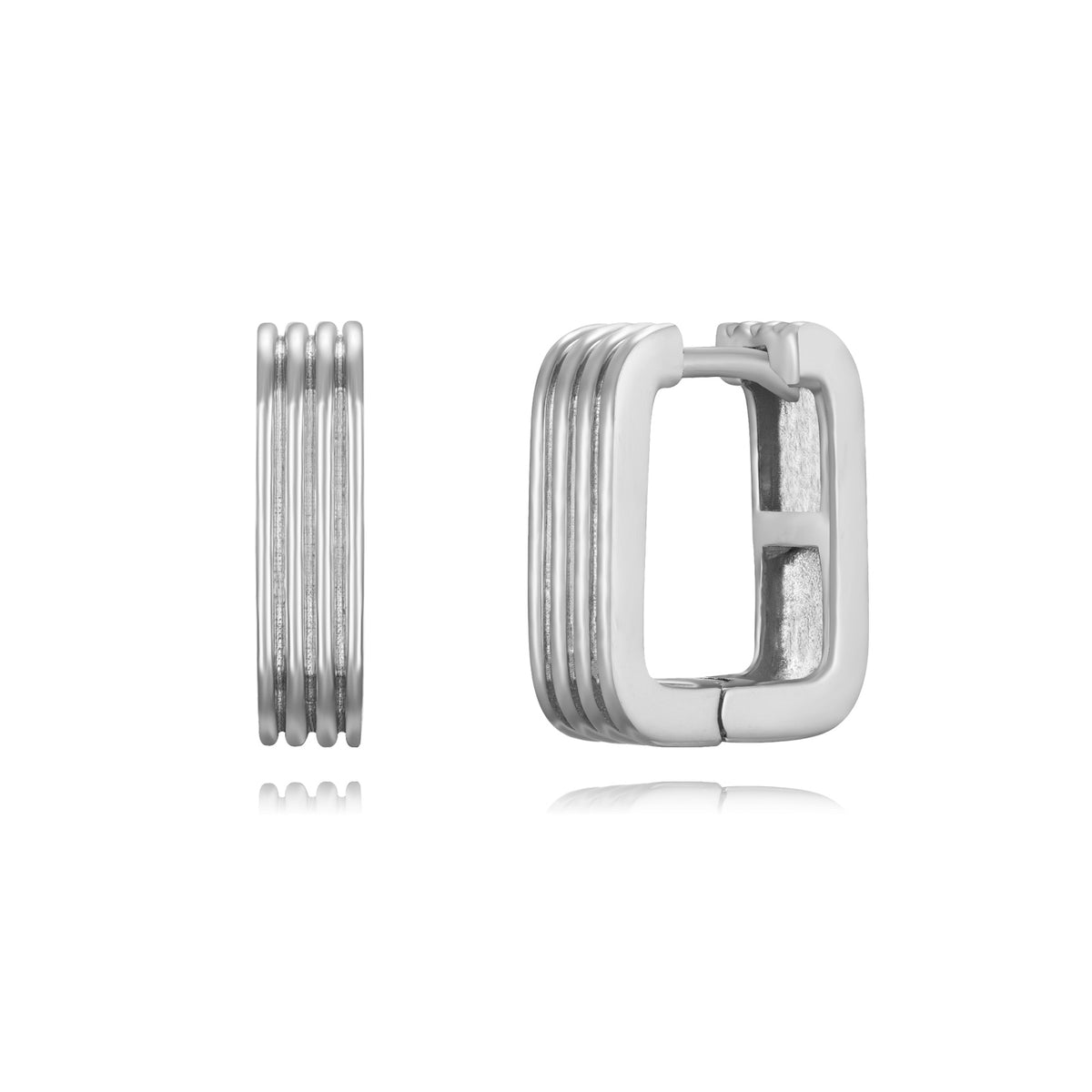 Square earrings with stripes - 14 mm - Gold plated and Rhodium Silver