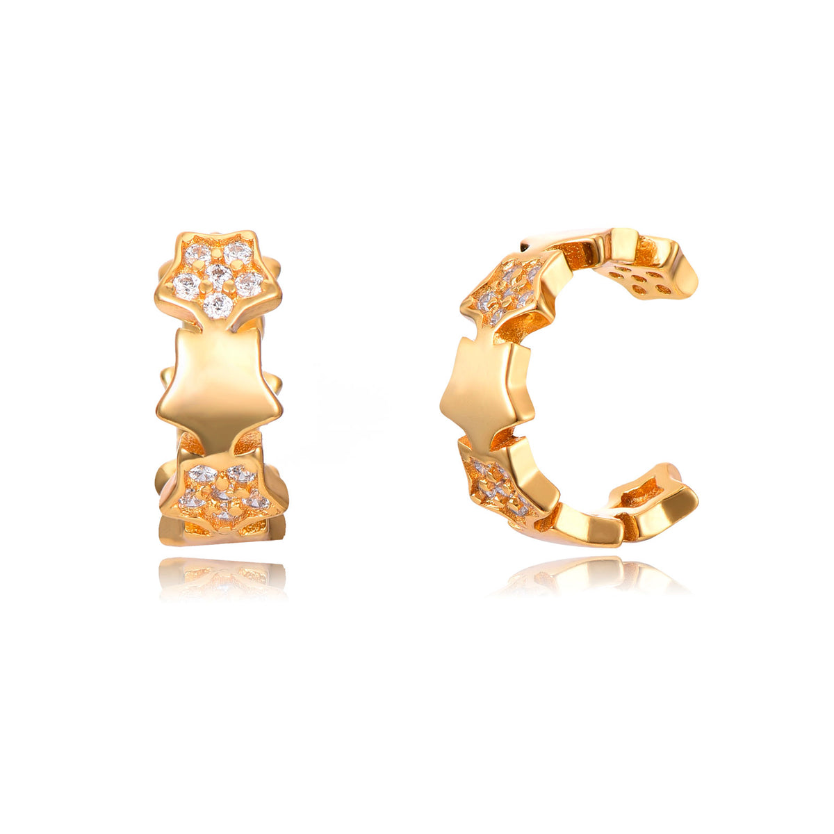 Zirconia Earrings - Star Earcuff  - Gold Plated and Rhodium Silver