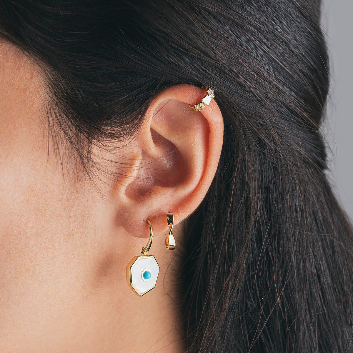 Zirconia Earrings - Star Earcuff  - Gold Plated and Rhodium Silver