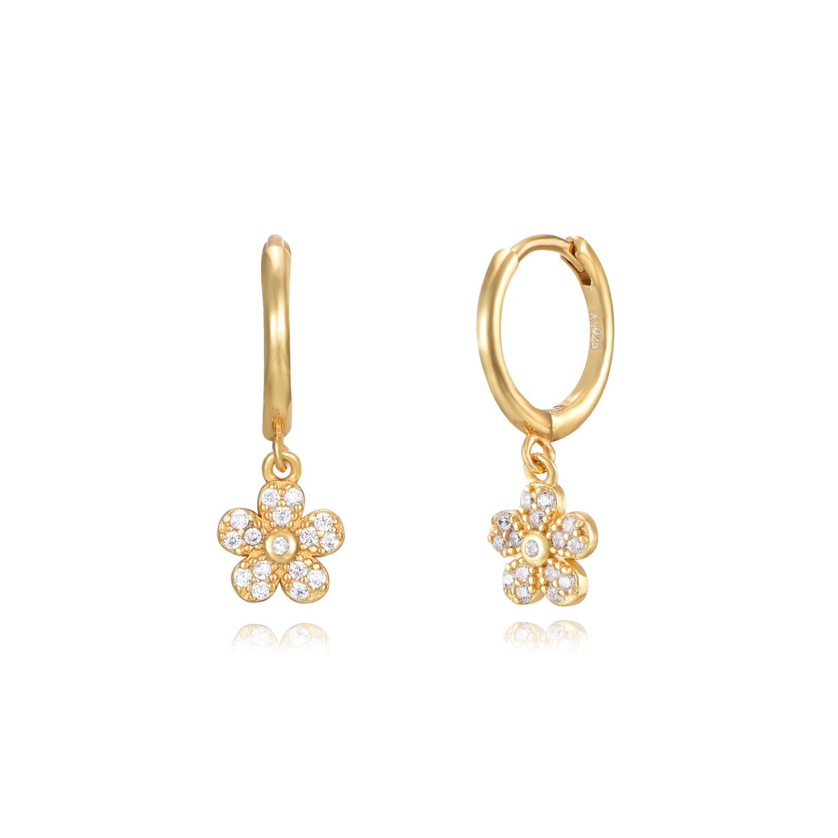 Zirconia Hoop - Earrings Flower - Gold Plated and Rhodium Silver
