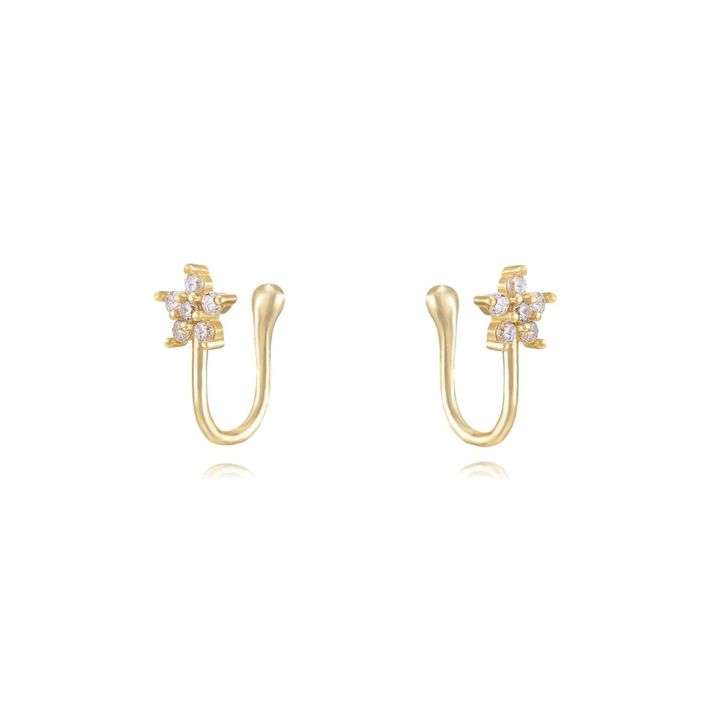 Earcuff Zirconia - Flower - Gold Plated and Rhodium Silver
