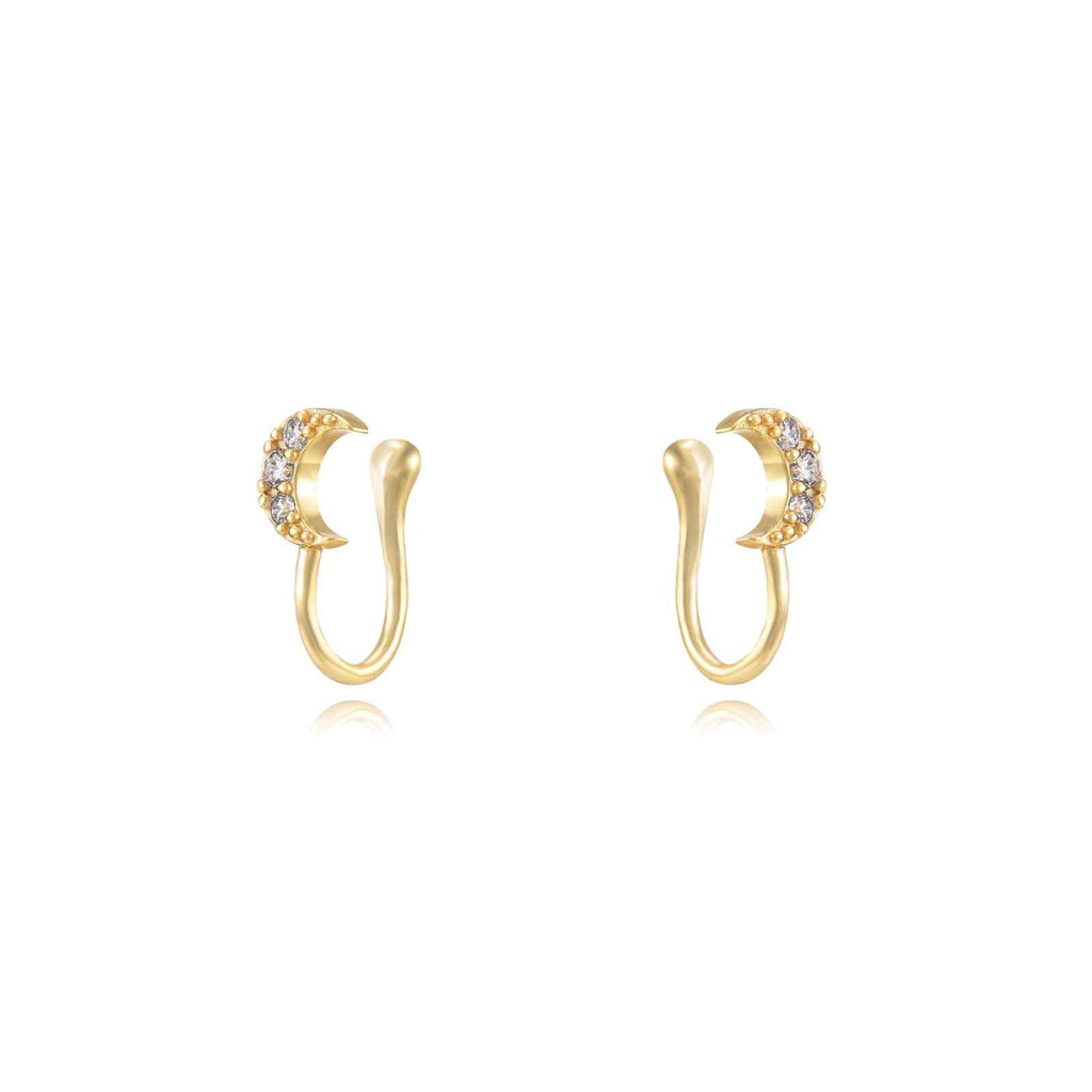 Moon Earcuff -  Zirconia Earrings - - Gold Plated and Rhodium Silver