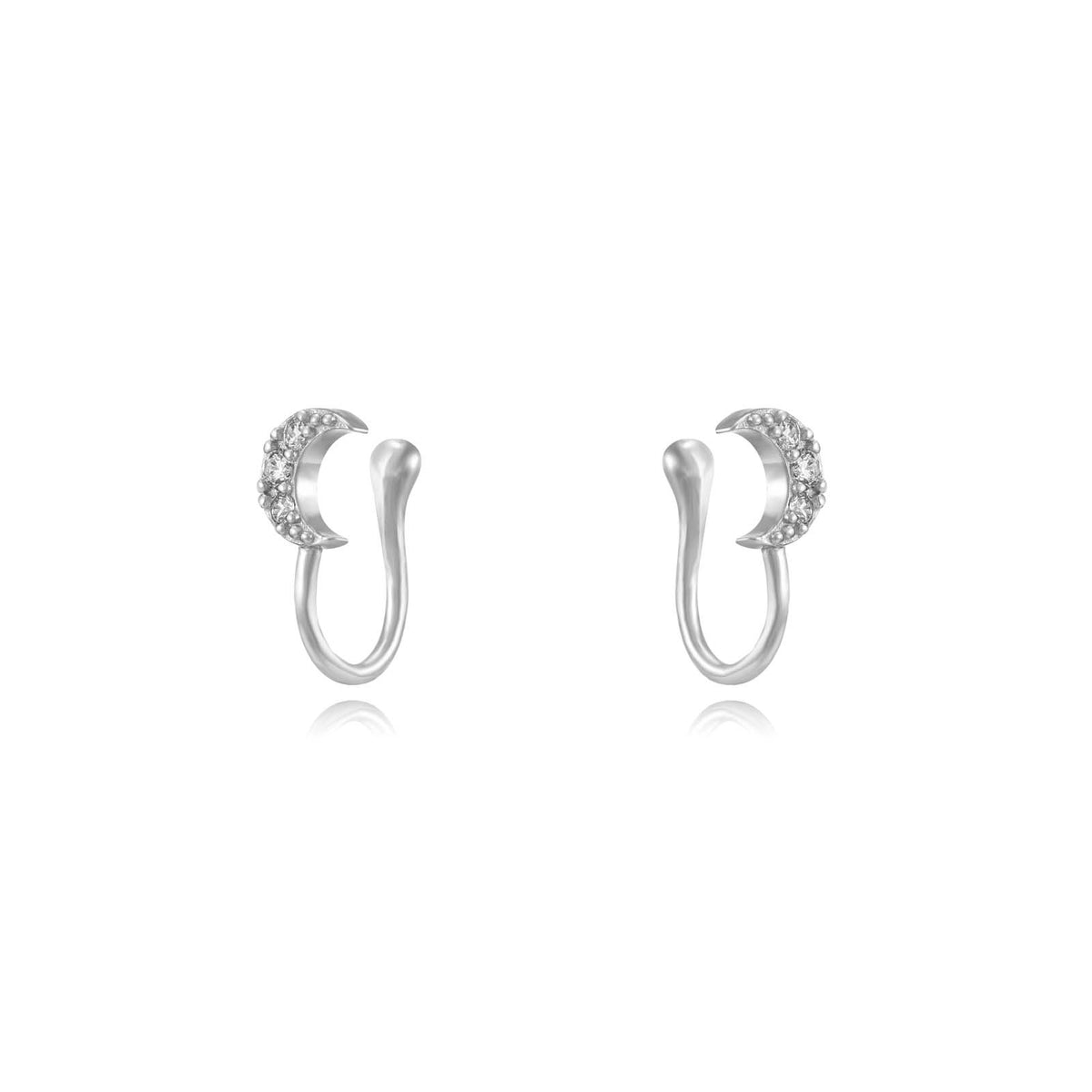 Moon Earcuff -  Zirconia Earrings - - Gold Plated and Rhodium Silver